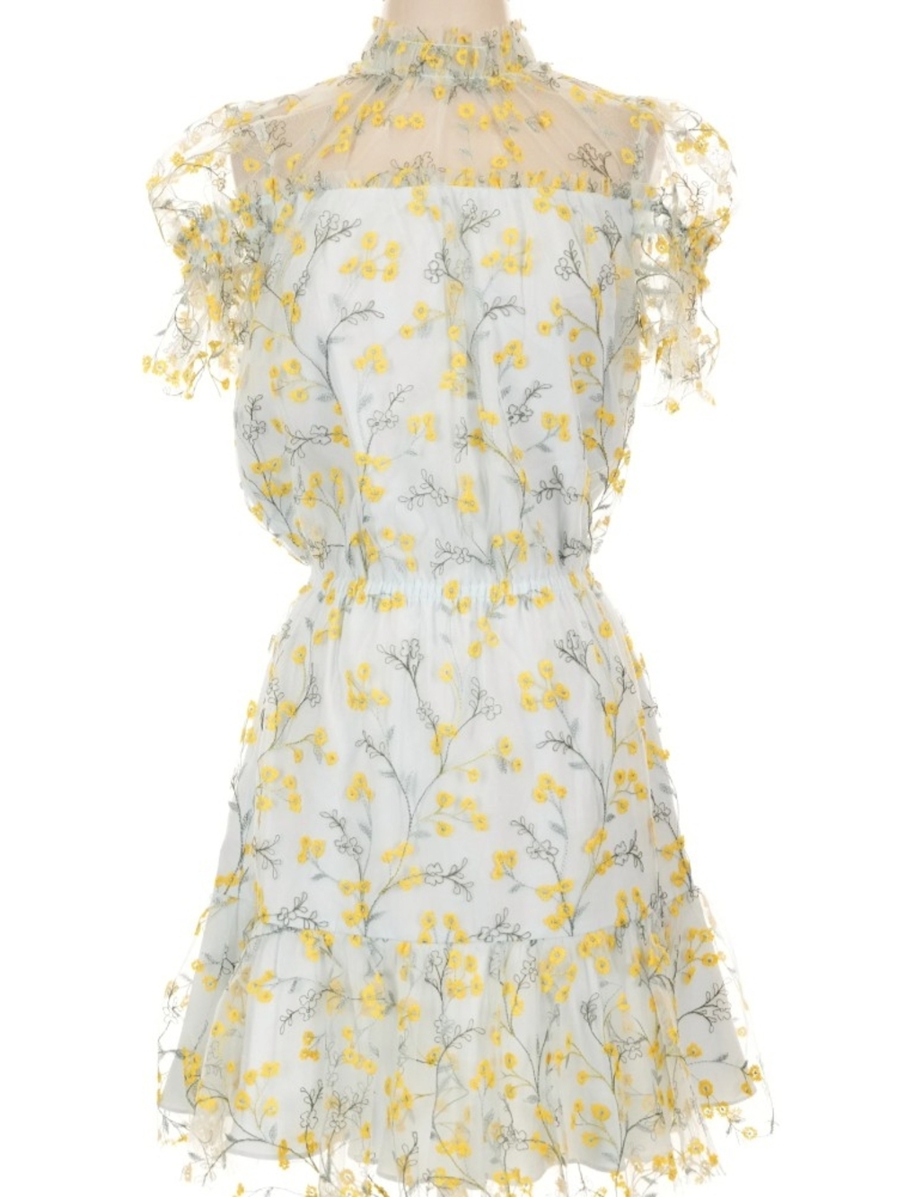Monique Lhuillier Sheer Floral Yellow and White Summer Dress
